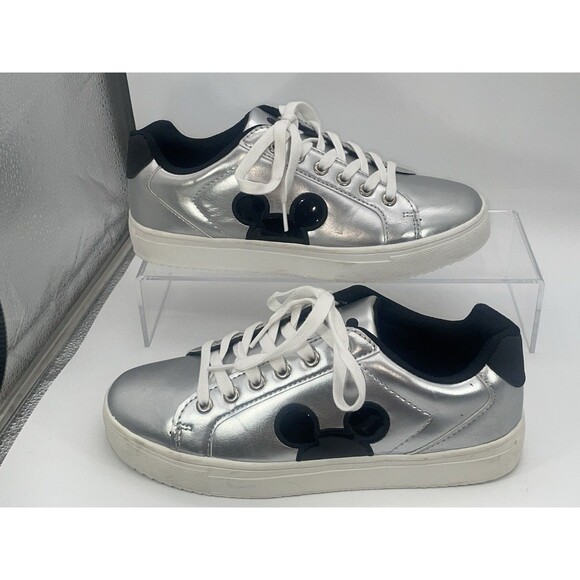 Disney Other - Disney Mickey Mouse Silver Metallic Sneakers Womens Size 8 Lace Up Casual
